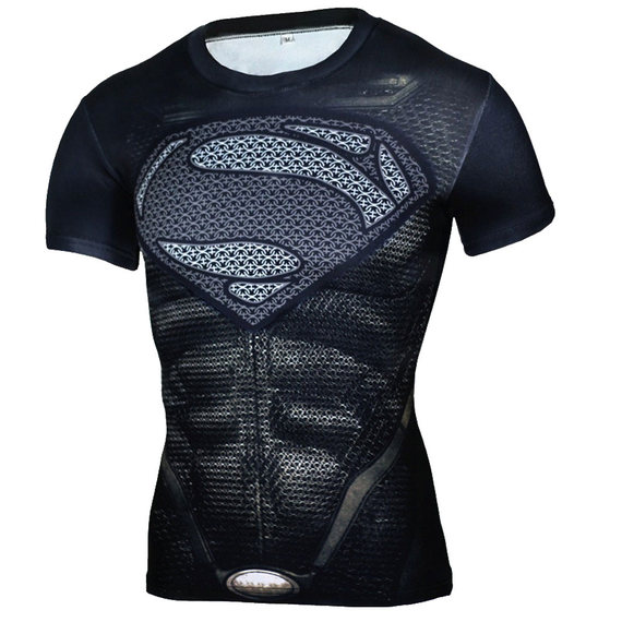 black superman compression shirt short sleeve workouts tee