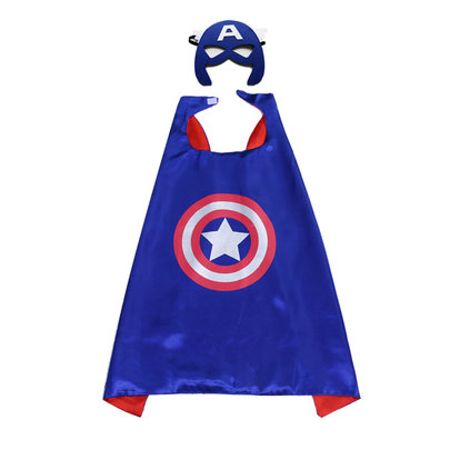kids party favor captain america cape and mask set for halloween costume,cosplay,Masquerade - double layer,blue