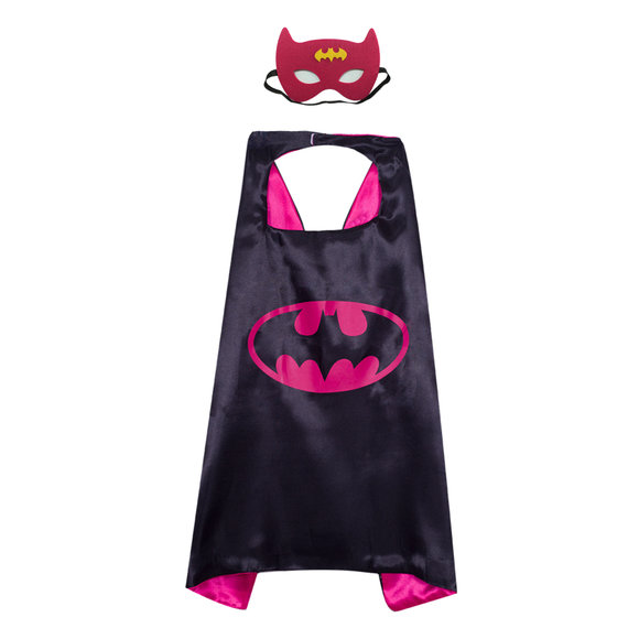 batman superhero cape and mask for kids cosplay costume,double layer,Rose