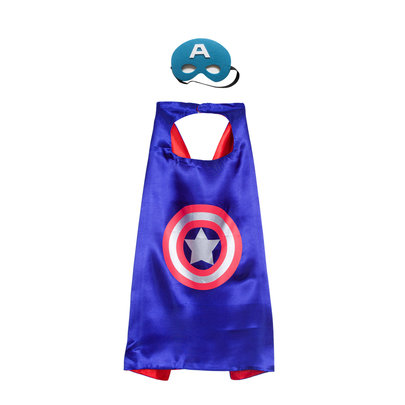 captain america costume kids superhero cape and mask set for party favor,double layer,Blue