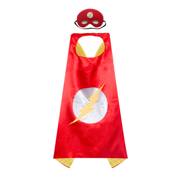 flash cosplay costume for childrens superhero cape and mask,double layer,Red