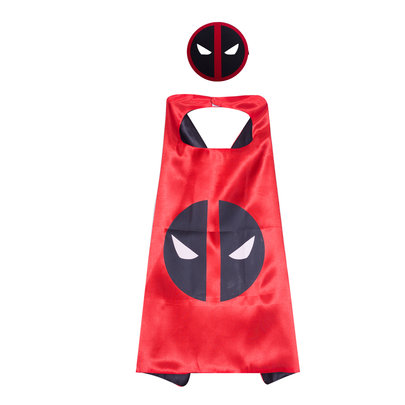 Marvel Comics Costume Deadpool Logo Cape and Mask For Children,double layer,Red