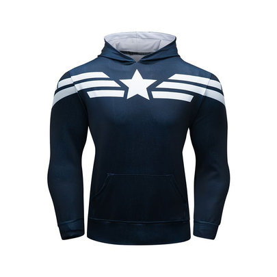 superhero Captain America hooded shirt long sleeve hoodie with pocket for mens