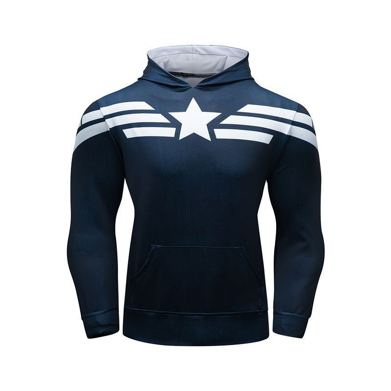 superhero Captain America hooded shirt long sleeve hoodie with pocket for mens