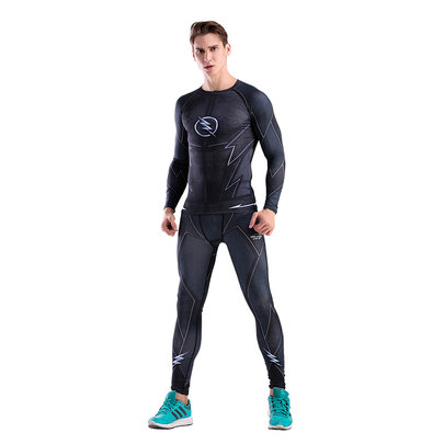 superhero black flash man compression shirt and pants suit for running gym sport
