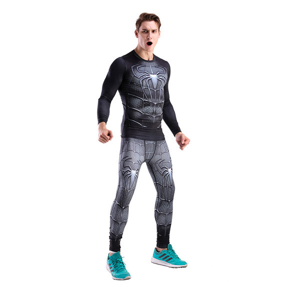 super hero black spider man running shirt and tight workouts pant for men