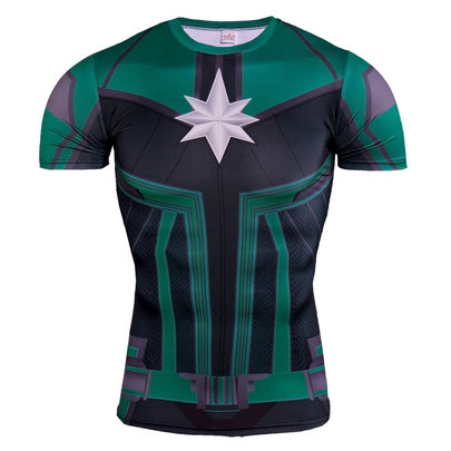 captain marvel compression shirt men short sleeve superhero workouts t shrit green