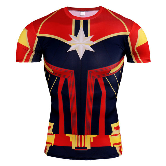 captain marvel shirt short sleeve superhero compression workouts t shirt red