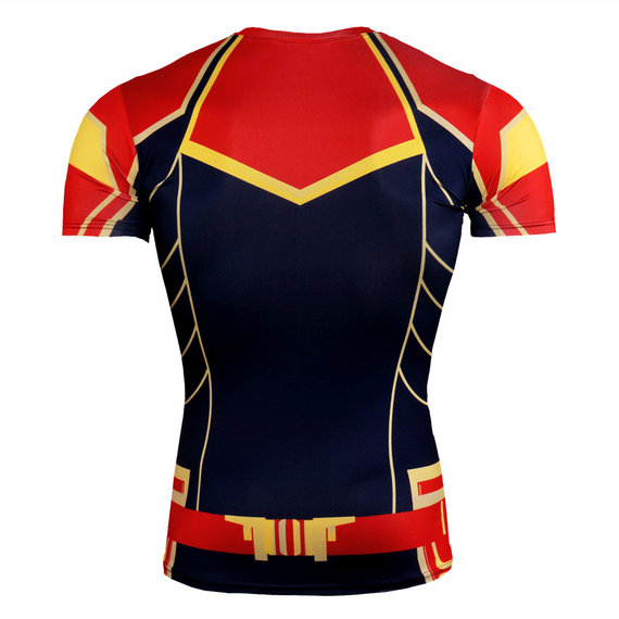 slim fit superhero captain marvel compression shirt short sleeve red