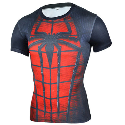 short sleeve superhero compression tee dri fit spider man red shirt