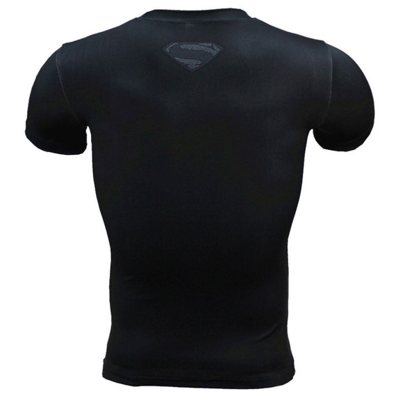 quick dry black superman compression shirt short sleeve