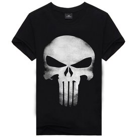 Punisher Tee Shirt Short Sleeve Crewneck Skull Print Tee Black