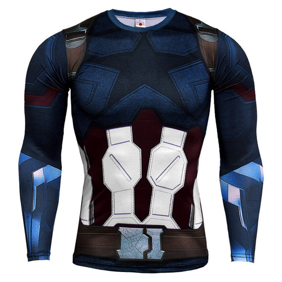 captain america workout t shirt long sleeve super hero compression top