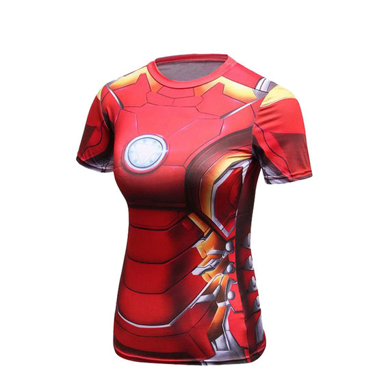 Red iron man compression shirt with Arc Reactor for girls