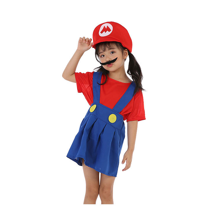 Girls Super Mario Skirt Version Costume Red - PKAWAY