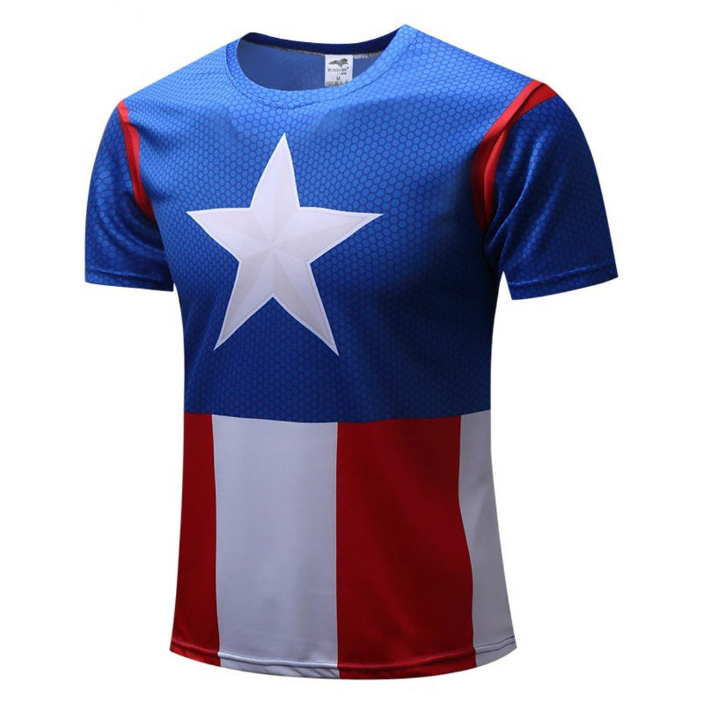 Quick Dry Captain America Dri-fit Compression Top Short Sleeve Graphic Tee