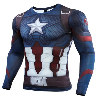 long sleeve captain america blue compression shirt