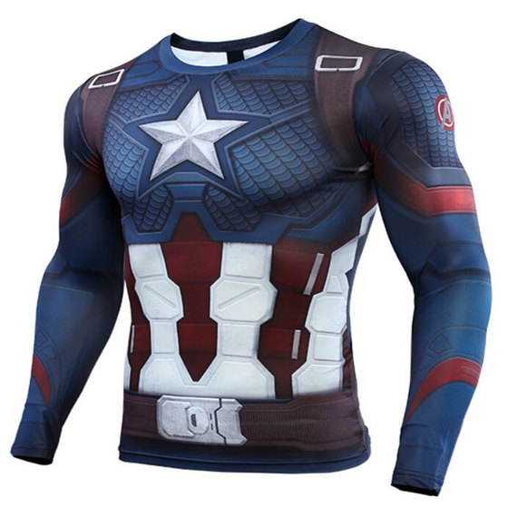 long sleeve captain america blue compression shirt