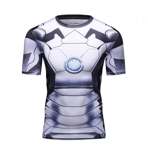White Short Sleeve Iron Man Compression Shirt