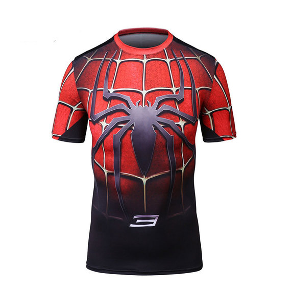 short sleeve mens spiderman compression shirt
