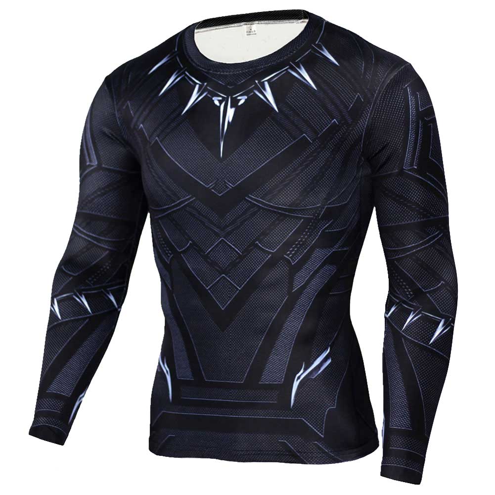 Long Sleeve DC Marvel Superhero Black Panther Compression Shirt