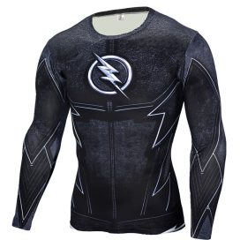 Long Sleeve DC Marvel The Flash Superhero Compression Shirt Black