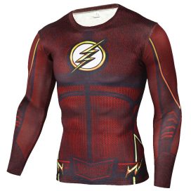 Long Sleeve Dri Fit DC Marvel The Flash Superhero Compression Shirt Red