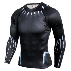Long Sleeve DC Marvel Black Panther Superhero Compression Shirt