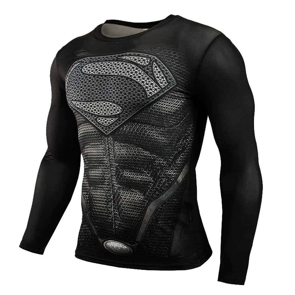 Long Sleeve Superman Compression Shirt Black Justice League
