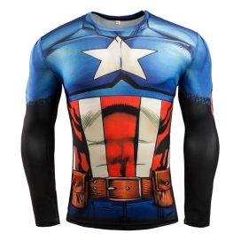 Long Sleeve DC Marvel Captain America Superhero Compression Shirt