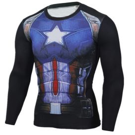 Long Sleeve DC Marvel Avengers Captain America Superhero Compression Shirt