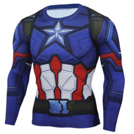 Long Sleeve dri fit DC Marvel Avengers Captain America Superhero Compression Shirt