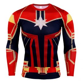 Long Sleeve DC Marvel Captain Marvel Superhero Compression Shirt Red