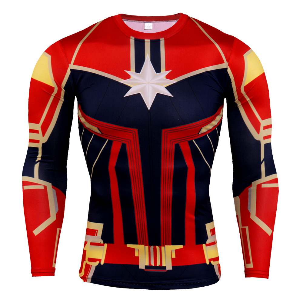 Long Sleeve DC Marvel Captain Marvel Superhero Compression Shirt Red