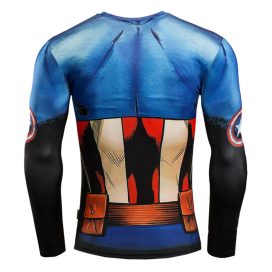 long sleeve slim fit Marvel superhero captain america compression shirt for gym