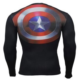 long sleeve dri fit marvel avengers captain america compression shirt with shield print on the back