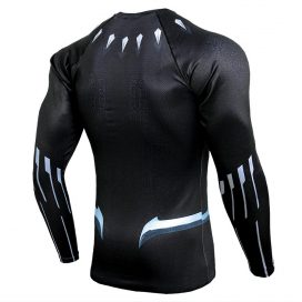 long sleeve slim fit Marvel superhero black panther compression shirt for Running