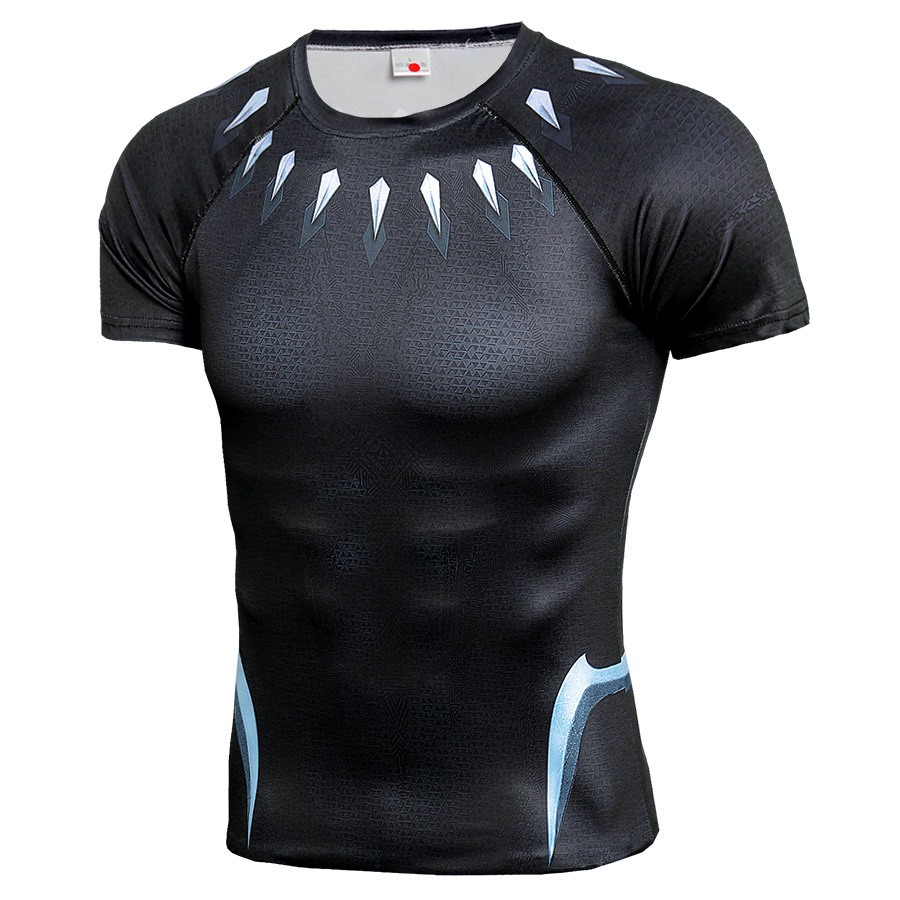 Short Sleeve slim fit Black Panther Compression Shirt For Running