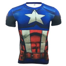 Short Sleeve slim fit Classic Captain America Compression Shirt For Running