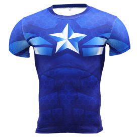 Short Sleeve slim fit Captain America Compression Shirt For Gym