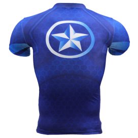 dri fit short sleeve marvel avengers Blue Captain America compression athletic shirt