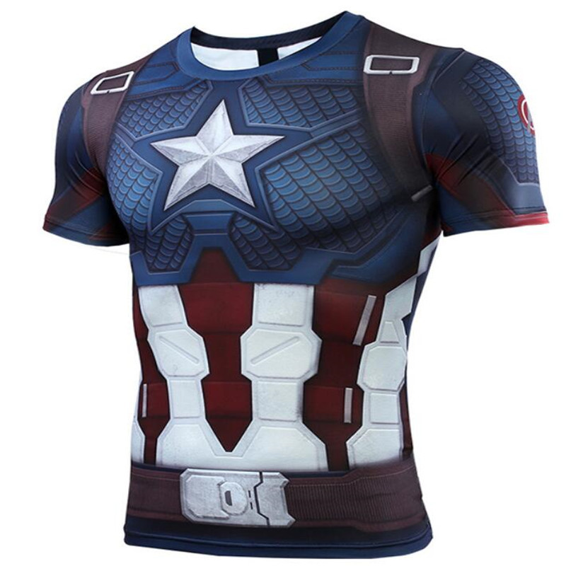 Short Sleeve Slim Fit DC Marvel Avengers Endgame Captain America Compression Shirt For Gym