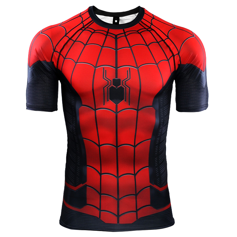 Short Sleeve Slim Fit Marvel Avengers Far From Home Spider Man Compression Shirt For Running