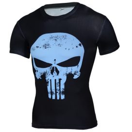 Short Sleeve dri fit DC MARVEL Blue Punisher Skull compression shirt for gym