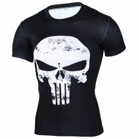 Short Sleeve dri fit DC MARVEL White Punisher Skull Compression Shirt For Running