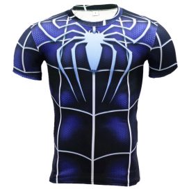 short sleeve slim fit dri fit Blue Spider Man Compression Shirt For Gym