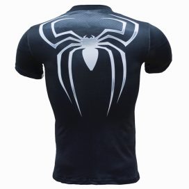 dri fit short sleeve marvel black spider man compression athletic shirt