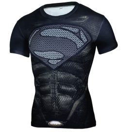 Short Sleeve Slim Fit Black Superman Compression Shirt For Running