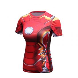 Short Sleeve Slim Dri Fit Marvel Avengers Iron Man Arc Reactor Compression Shirt For Girls