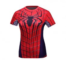 Short Sleeve Slim Dri Fit Red Spider Man Compression Workouts Shirt For Girls